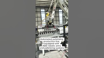 Automated palletizing production line, equipped with ABB robotic arms and palletizing systems.