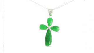 Modern Green Jade Cross Pendant Sterling Silver Necklace Chain 1.5 In