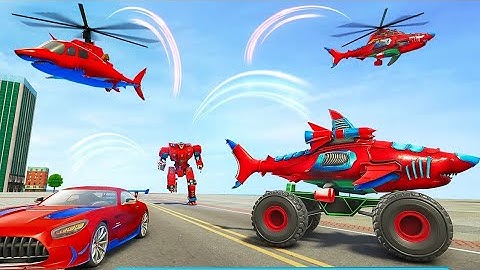 Monster Truck Robot Shark Attack – flying helicopter shark Robot transformation | android gameplay