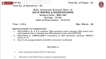 MSC 3RD SEM CS DATA MINING AND WAREHOUSING DEC 2022 | PTU