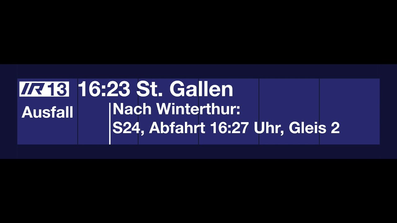 SBB TTS Ausfallmeldung zum IR13 nach St. Gallen (Vorfall mit einem Strassenfahrzeug)