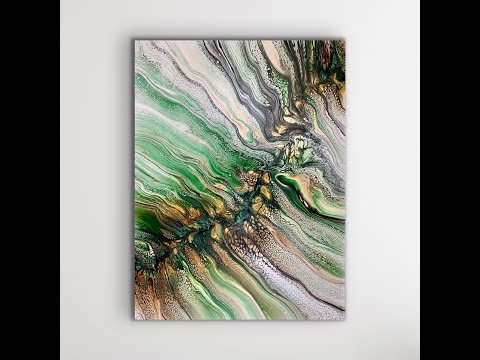 Beautiful Shades of Green and Beige on an Ombre Gradient Background  Abstract Fluid Art Acrylic Pour Painting. Canvas Size: 12x 1.5 X 16 