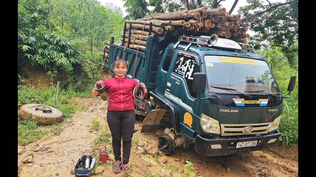 Girl fixes broken front drive shaft, tire falls off while going downhill