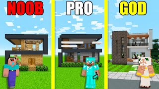 Minecraft Battle NOOB vs PRO vs GOD: EXCELLENT MODERN MANSION HOUSE BUILD CHALLENGE - Animation