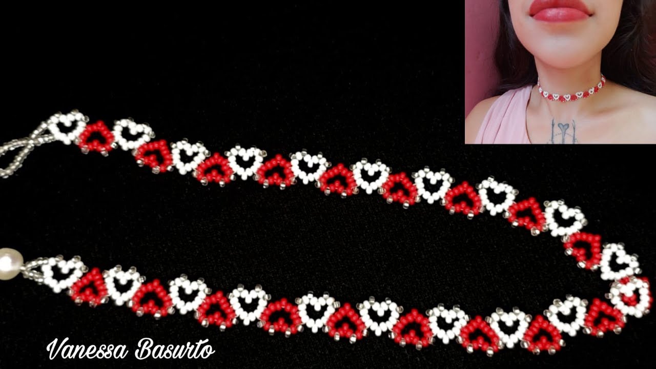 GARGANTILLA DE CORAZONES♥️CON CHAQUIRAS/MOSTACILLAS(San Valentín)EASY Valentine's day BEADED CHOKER