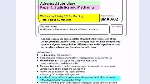 Edexcel 2018 Statistics and Mechanics Paper 2 8MA0 Advanced Subsidiary Walkthrough Solu