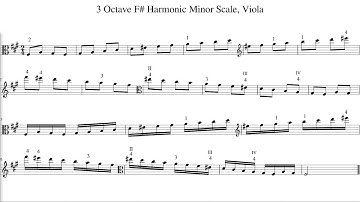 3 Octave F# Harmonic Minor Scale, Viola