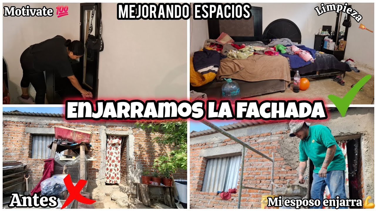 ENJARRAMOS LA FACHADA✔️||MEJORANDO ESPACIOS en mi HOGAR🏡//LIMPIEZA de CASA🧹+MI ESPOSO ENJARRA💪💯