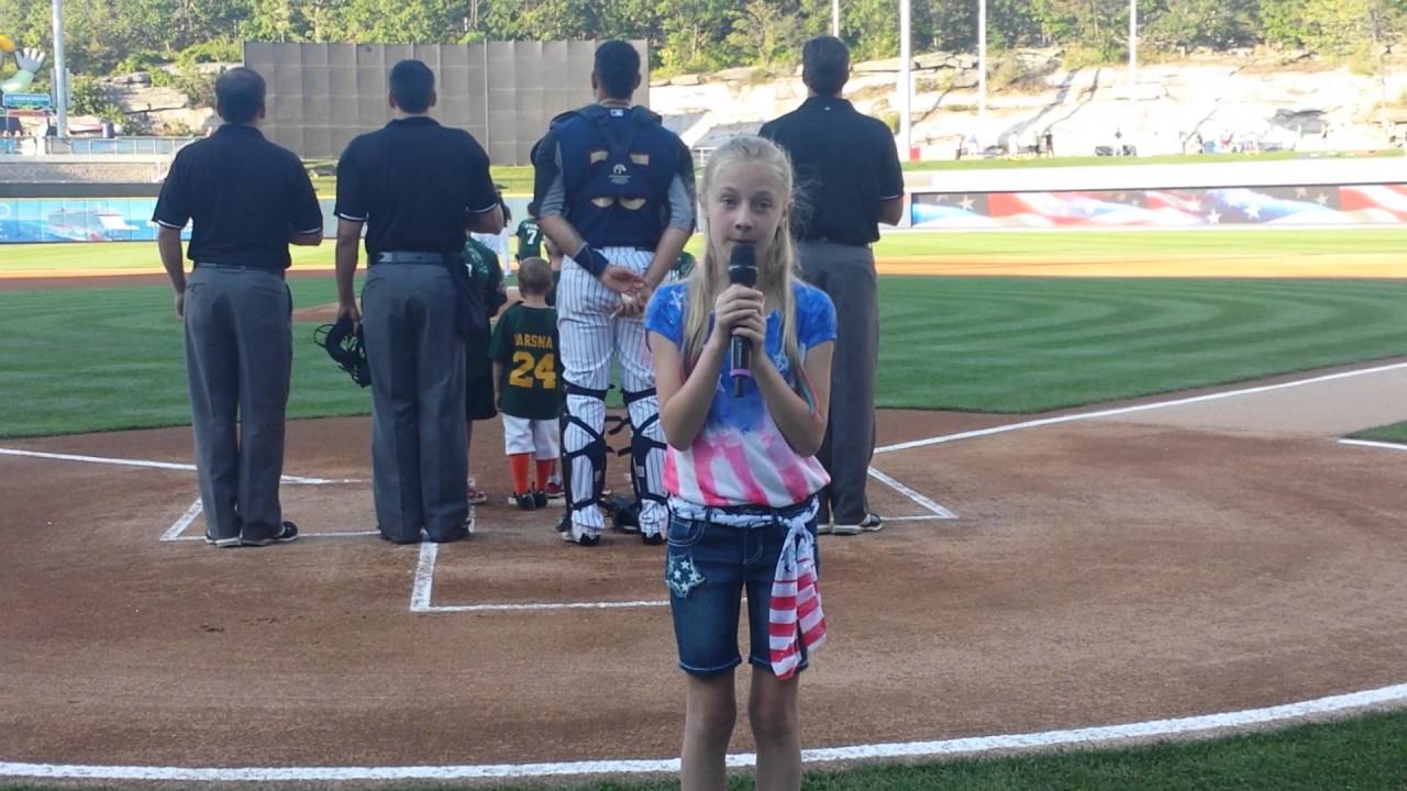 Kylie sings the National Anthem at a Rail Riders baseball game in Scranton Pa. YouTube