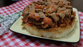 مقلوبة باللحم وصلصة الطماطم على الطريقة العراقيةIraqi maqluba with tomato sauce