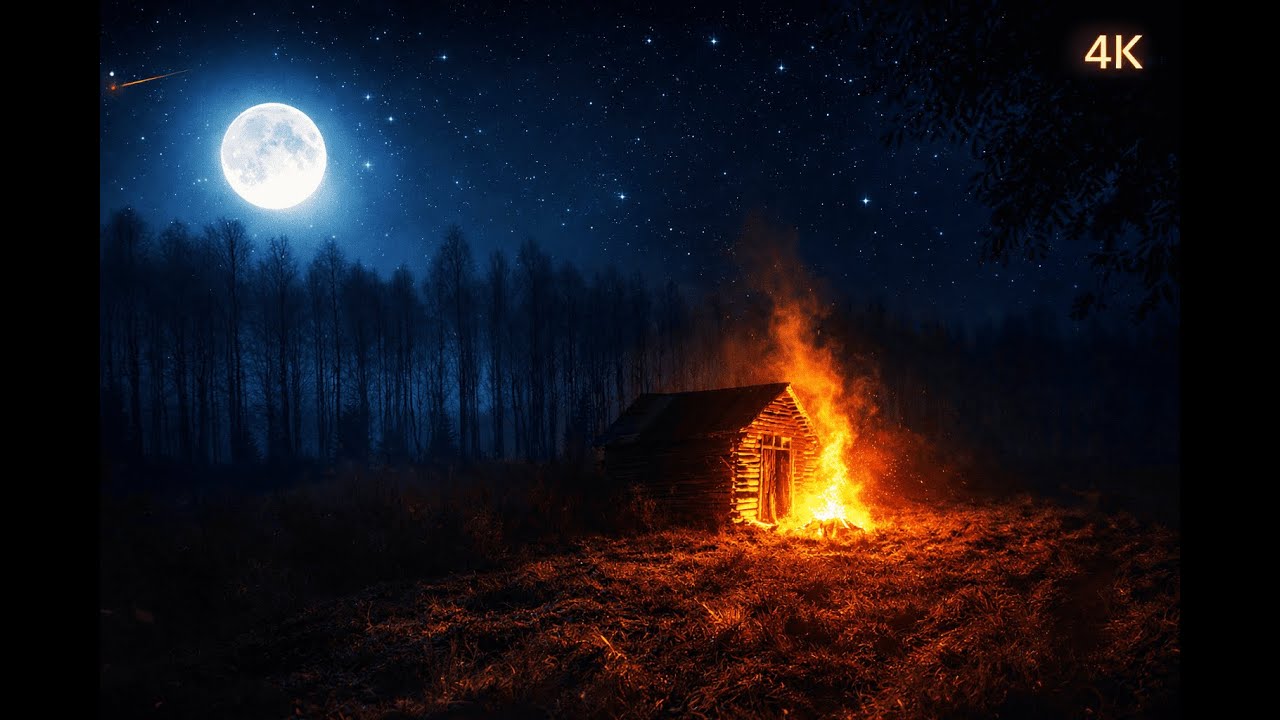 10 HOURS Crackling Campfire Sounds 4K 🔥 Moon Fire Ambience for Deep Sleep, Study & Insomnia