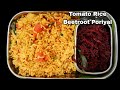 Lunchbox recipe 5     simple tomato rice beetroot poriyal