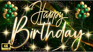 Happy Birthday Background Loop in Green & Gold - 2 Hour Happy Birthday Video Background 4K