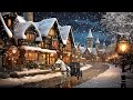 Winter cozy village with snow falling forest ambience  soft piano music