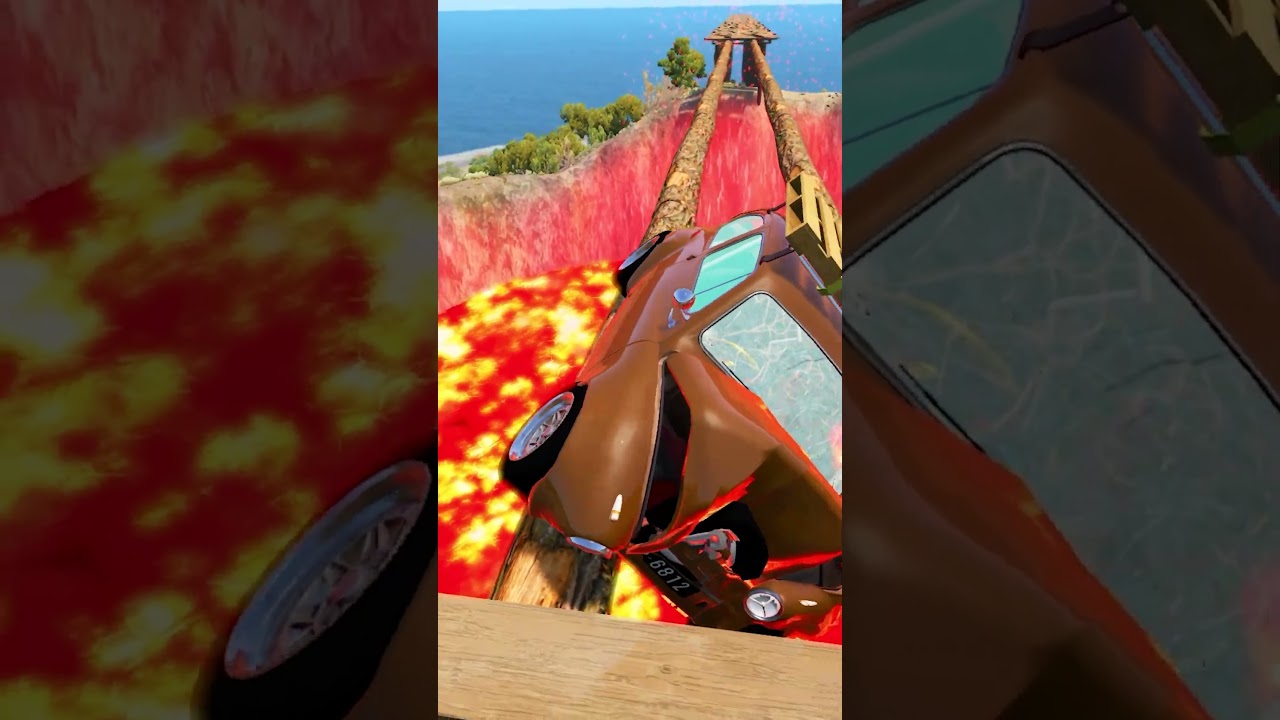 Cars vs Log Bridge and Lava Crater - BeamNG.Drive