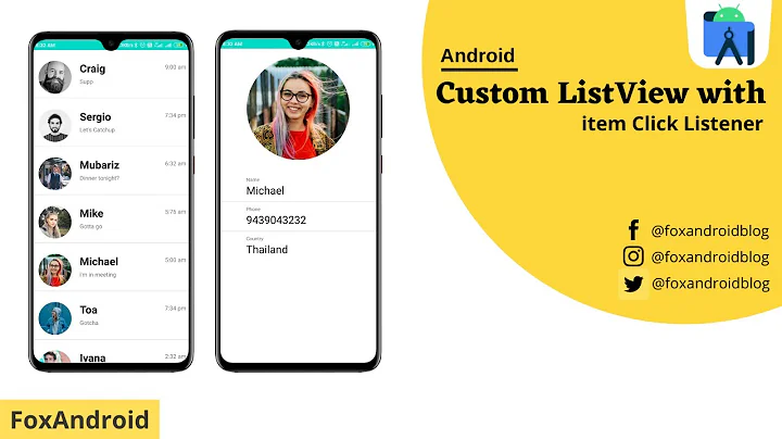 Custom Listview with item click in Android || Listview in Android Studio || Custom Listview