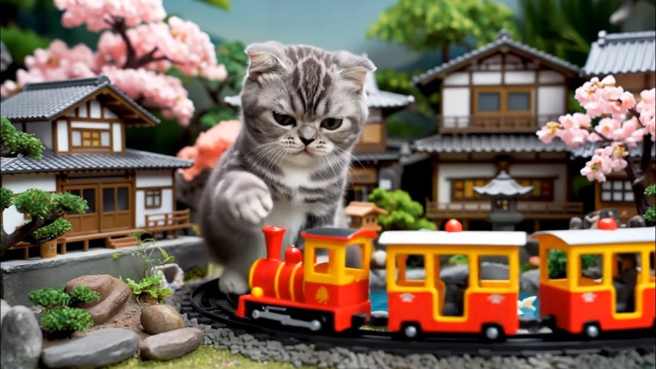 Cat Mini Train When a Cat Becomes the Train Boss – Diorama Miniature Chaos! - YouTube