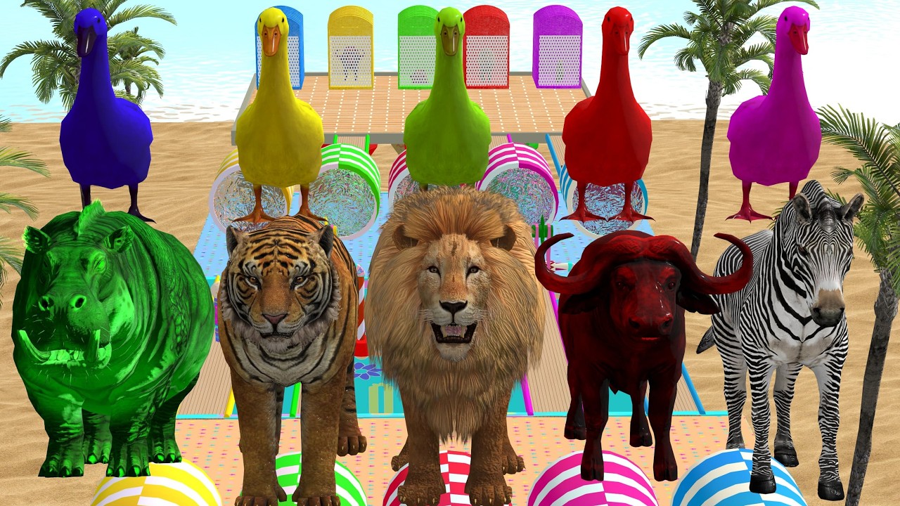 Long Slide Game With Cow Elephant Gorilla Hippopotamus Tiger 3d Animal Game Funny 3d Animals