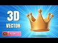 3D Vector Gold Crown in Adobe Illustrator. Speed art illustration.
