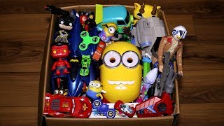 Box with Toys: Action Figures, Cars, Fidget Spinners and More