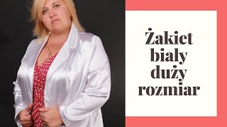 ŻAKIET BIAŁY Z SATYNY Plus size zapinany na guziki