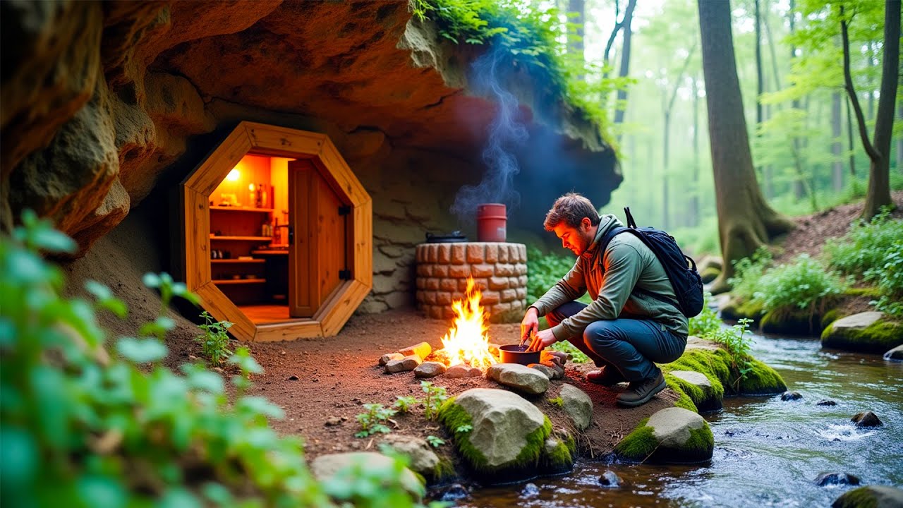 Off-Grid Cave Shelter Upgrade | Burning Rock, Lime Mortar, and Handmade Bushcraft Gear