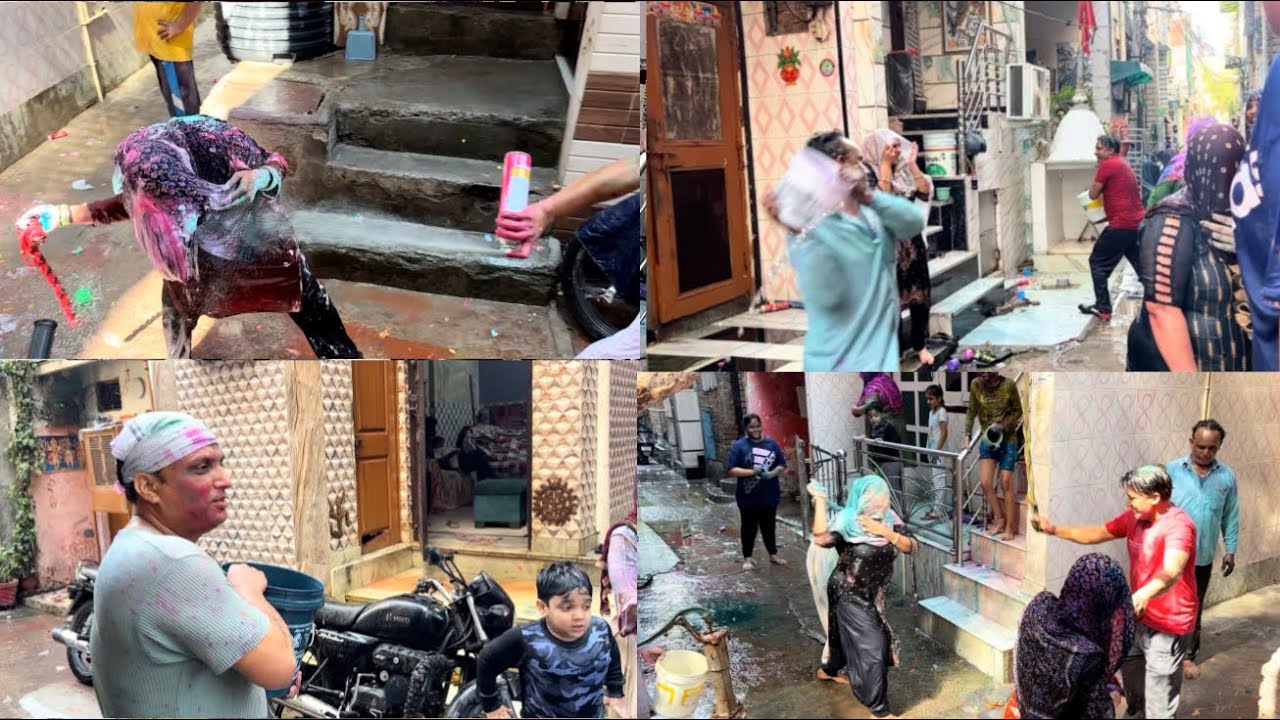 Kode maar jabardasti holi 😂 Haath pair Laal kr diye 😭