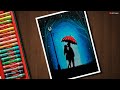 Kissing Couple scenery drawing for beginners with Oil Pastels - step by step