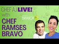 CHEF RAMSES BRAVO MAKES CHIPOTLE SWEET POTATO ARUGULA SALAD & TROPICAL BANANA BARS & BLUEBERRY SAUCE