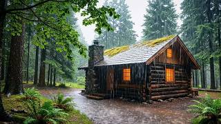 Misty Rain at a Stone Chimney Cabin | Soft Rain Sounds for Deep Sleep (10 HOURS BLACK SCREEN)