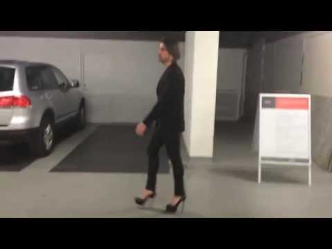 Man in high heels and leather leggings (YSL Tribute, Prada, SHY boots)