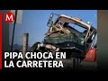 Pipa de combustible choca contra barrera de contención en la autopista Guadalajara-Colima