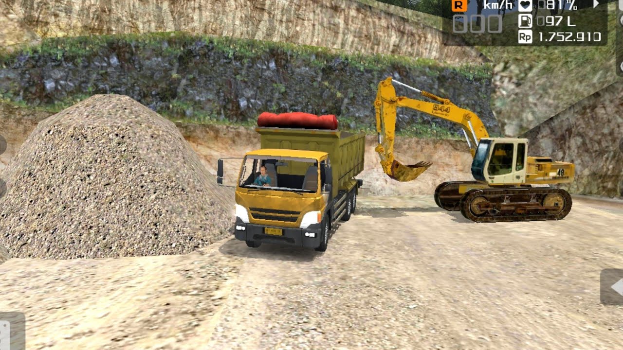 Dump truk hino L500 yellow, muat pasir dari pertambangan kali, 