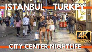 ISTANBUL TURKEY CITY CENTER NIGHTLIFE AROUND ISTIKLAL STREET,GALATA TOWER 4K WALKING TOUR VIDEO UHD