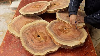 Great Woodworking Project With Solid Wood Slices // Create A Table With Tiered Legs