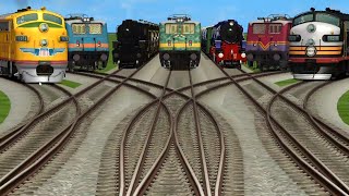Saven Trains Crossing 🚸 At Curved Diamond Risky Railraod Tracks / Train Sim 🌎  screenshot 2