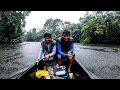 Un día extremo de pesca y cocina, fuerte lluvia, enorme cocodrilo de rio
