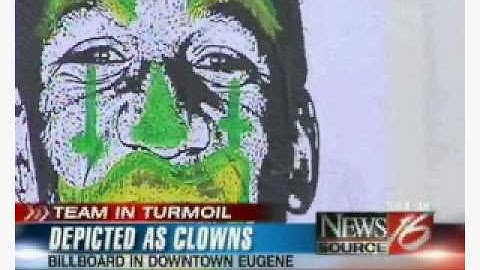 Oregon Duck Billboard - depicted as clowns - Blunt Graffix