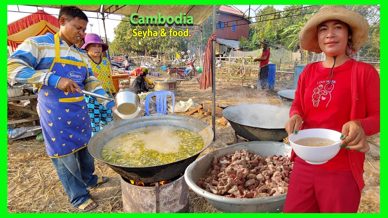 Event Wedding Food In Krang Chen Village! Pork Porridge In the Morning! Food around Cambodia(Part I)