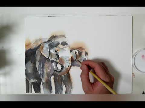 Elephants Watercolor on paper 象 水彩画 - YouTube