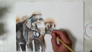 Elephants Watercolor on paper 象 水彩画 - YouTube