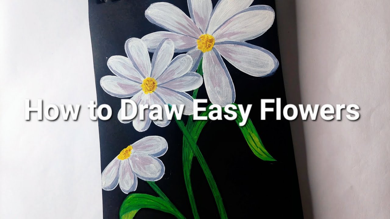Acrylic Painting Easy Daisy Flowers on Black Paper beginners 