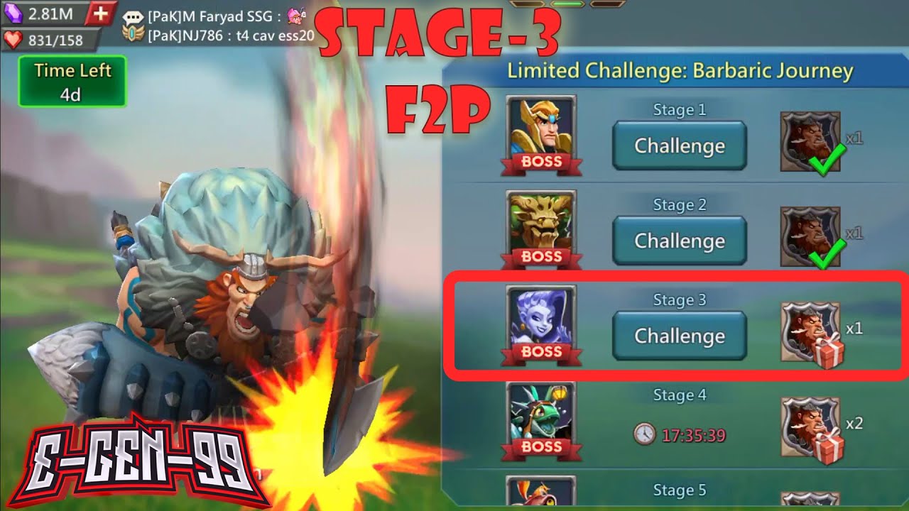 Lords Mobile F2P Limited Challenge Barbaric Journey Stage 3