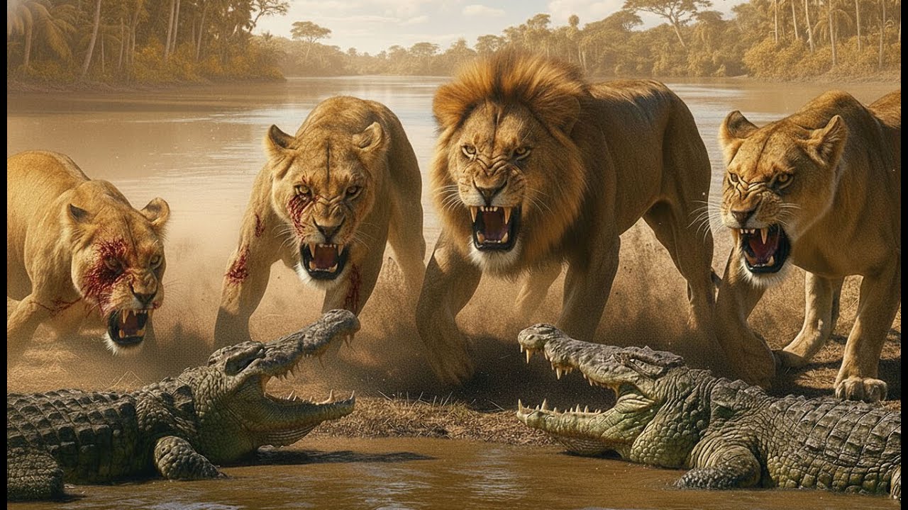 A batalha dos predadores na margem do rio: Leão vs. Crocodilo 