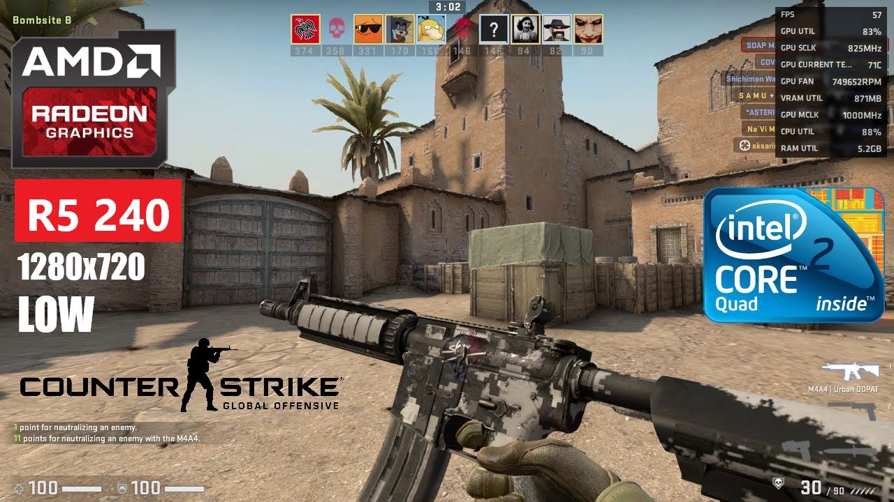 CSGO - Core 2 Quad Q9550 - R5 240 - 8 GB Ram - YouTube