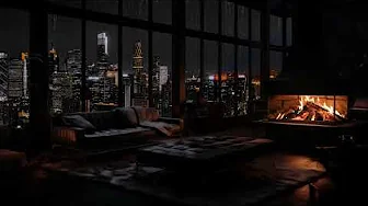 City Night Harmony: Rainfall, Fireplace, and the Comfort of a Cozy Bedroom 🌧️🔥🌆