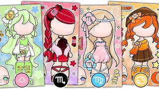 🌈paper Diy🌈gacha X 12 Zodiac Signs Stickers Book Part 2⭐asmr