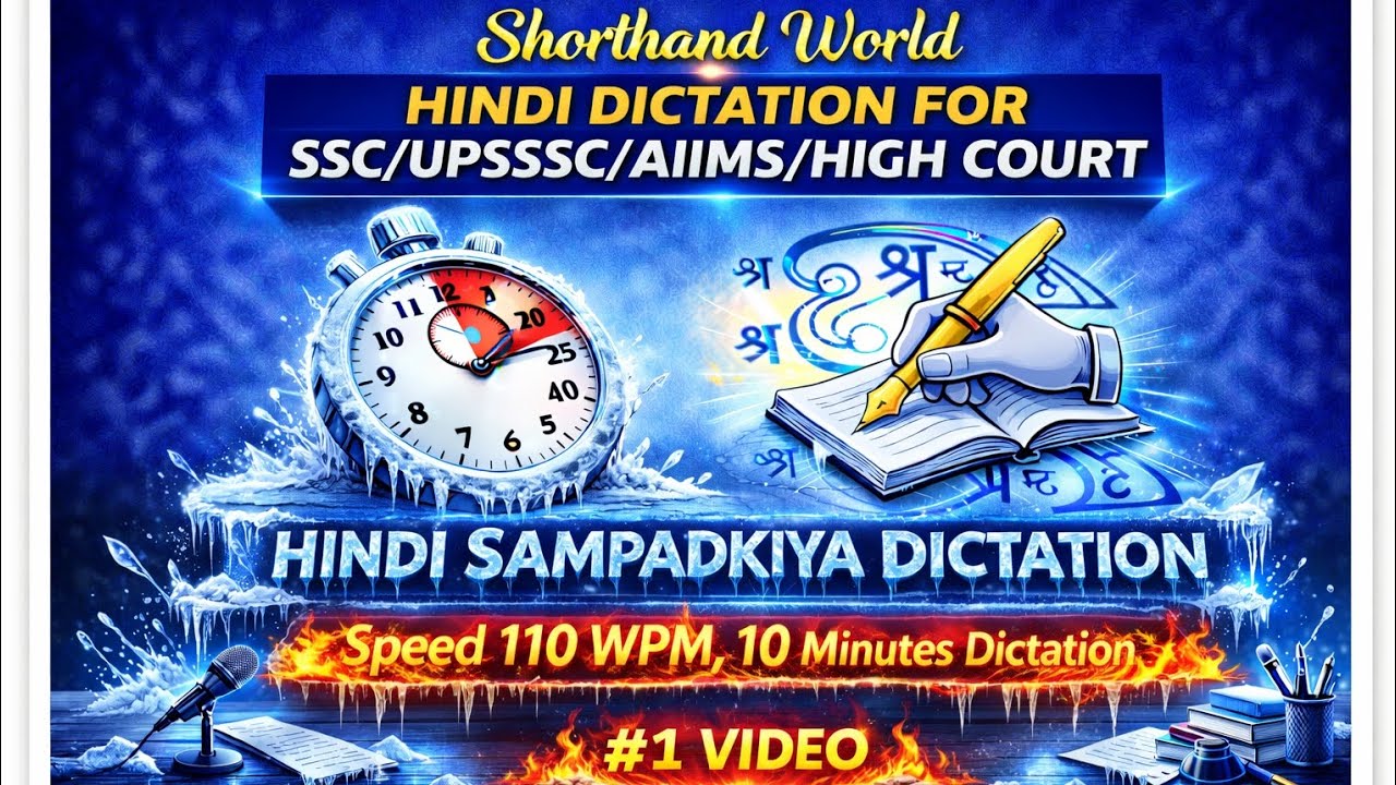 110 wpm Hindi Shorthand Dictation, 10min, #1 VIDEO (SSC/UPSSSC/AIIMS/HIGHCOURT) @SHORTHAND_WORLD