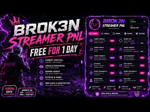 FREE STREAMER PANEL OB53 FOR ESPORTS AND GUILD TEST 2 PHONE CONTROL 📱 - FULLY HIDDEN BROK3N PNL