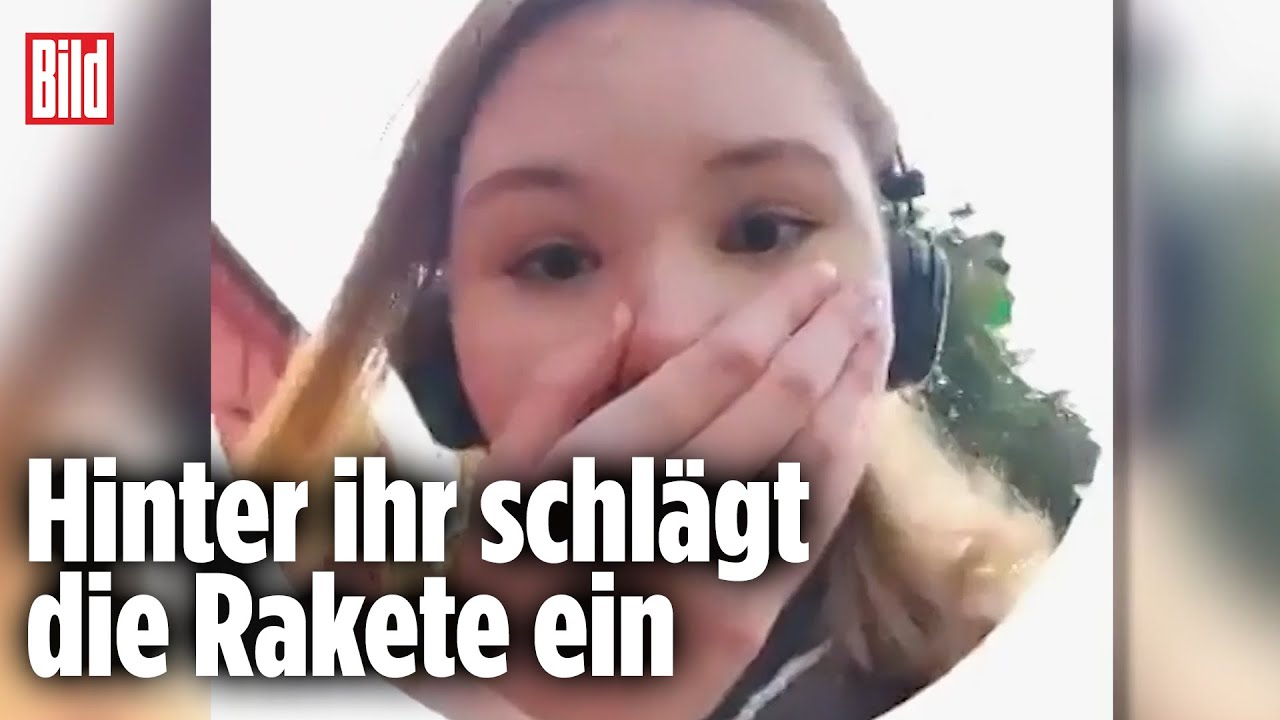 Mädchen in Kiew dreht Selfie-Video, während Putins Bomben einschlagen